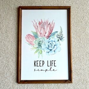 Floral Succulent Wall Art Decor Keep Life Simple Inspirational Quote Ashland